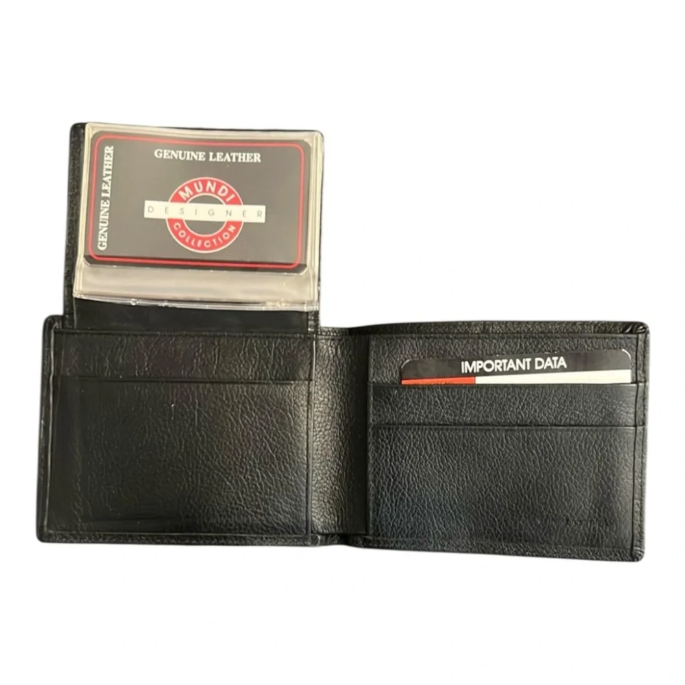 New Vintage Mundi Black Sleek thin Genuine Leather Wallet card holder.